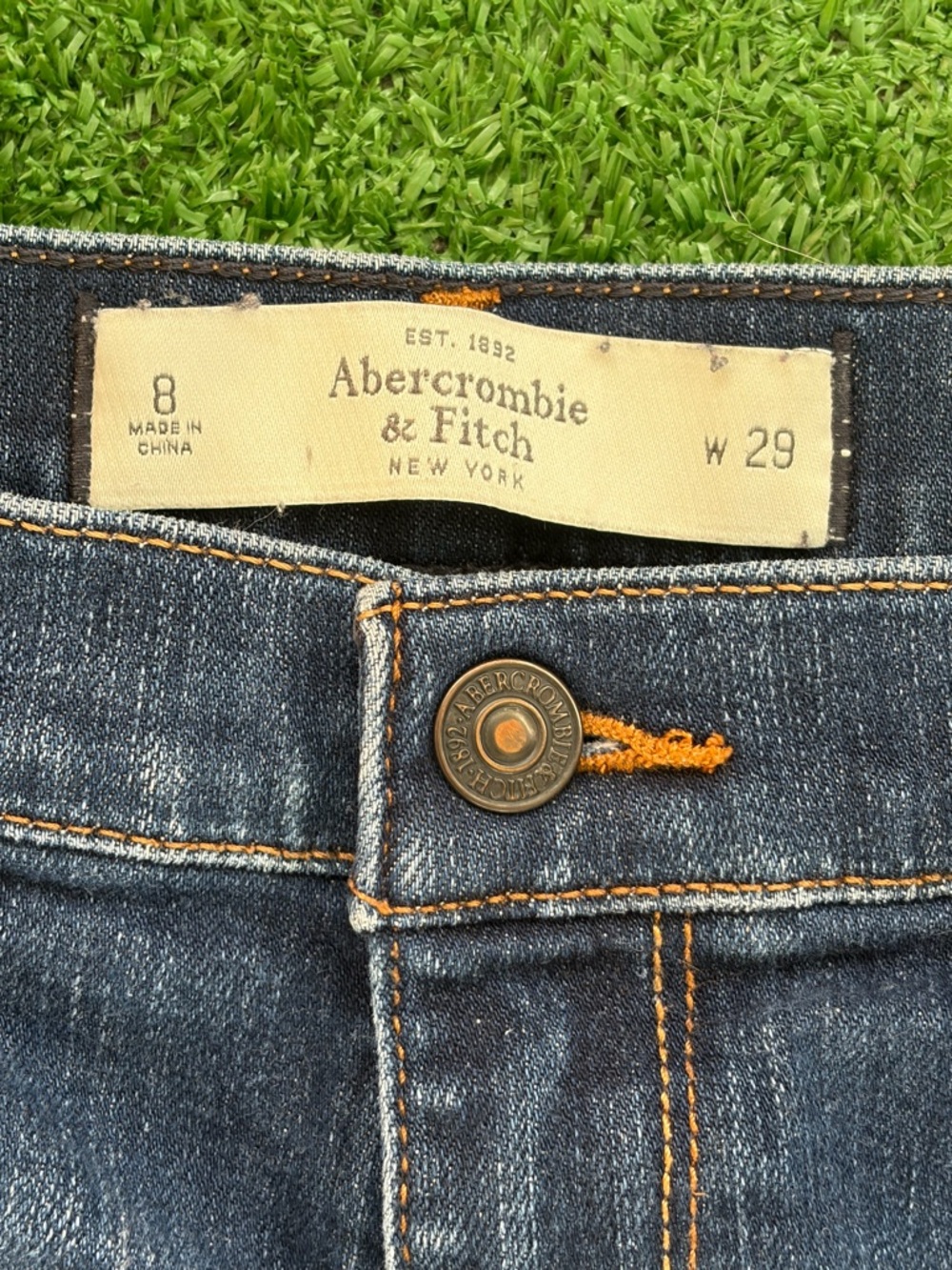Abercrombie & Fitch Dark Blue Rolled Hem Denim Shorts - Picture 3 of 3